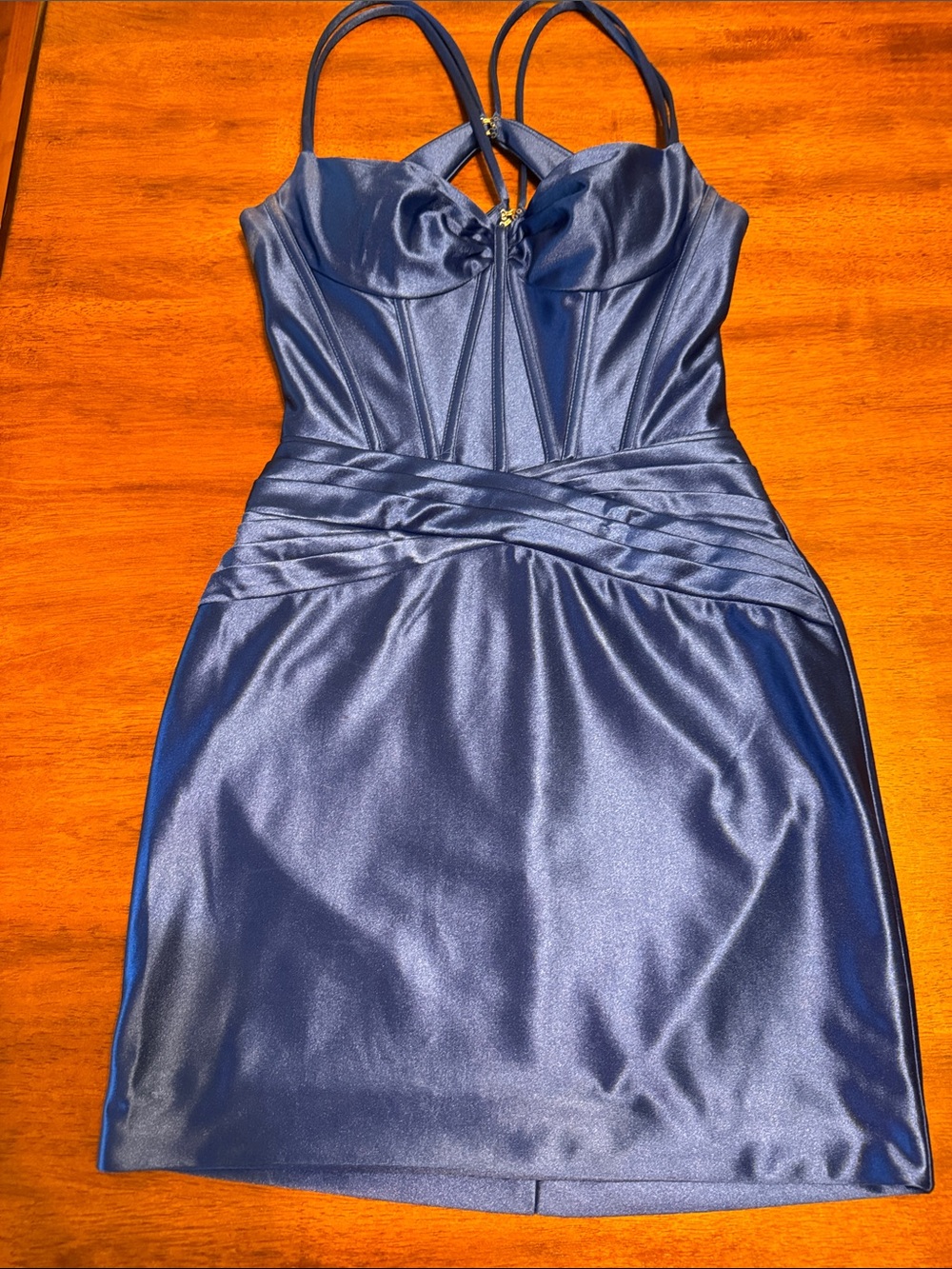 Elegant Navy Satin Strappy Mini Dress
